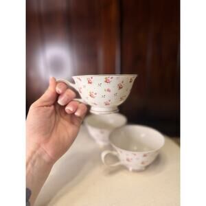 Grace Teaware Porcelain Fine China Pink Rose Floral Print Gold Trim Tea Cup Set